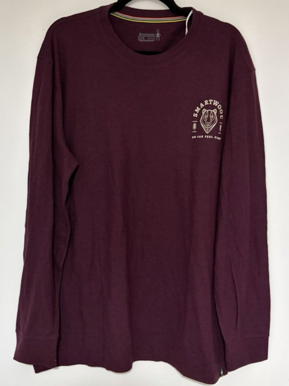 Smartwool Unisex Bear Stare Graphic Long Sleeve Tee Maroon Small NWT
